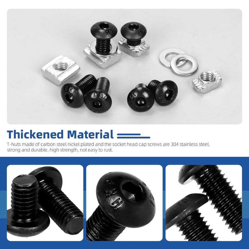 Glarks 201pcs M5 T Slot Nut and Button Head Socket Cap Screw Kit for 2020 Series Aluminum Extrusion, 40pcs 2020 Series T Nut and 40pcs T Sliding Nut, 80pcs Hexagon Socket Screw with 40pcs Flat Washers - Image 4